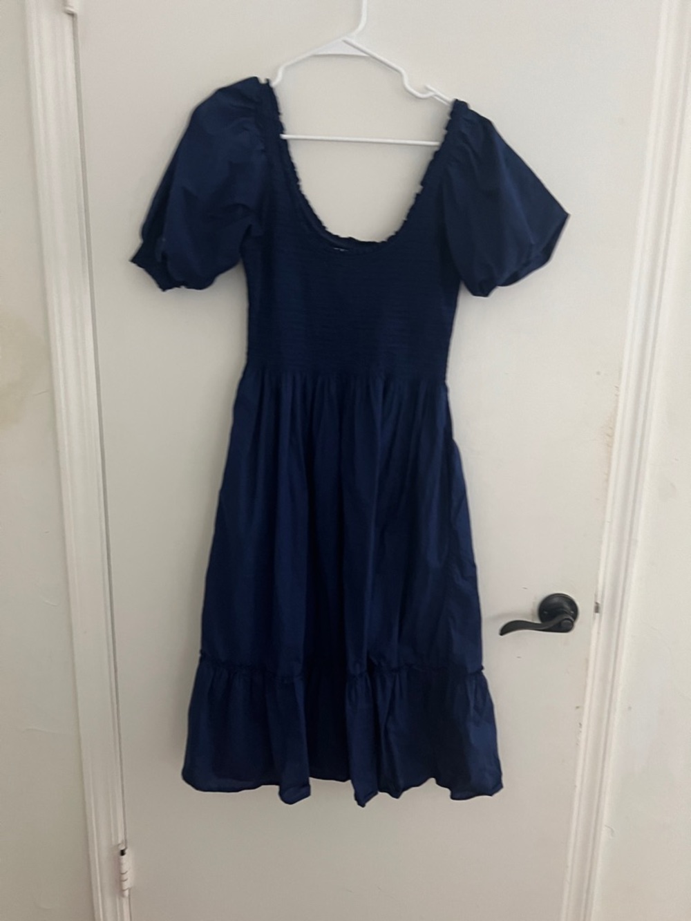 Hill House Navy Blue Puff Sleeve Midi Dress